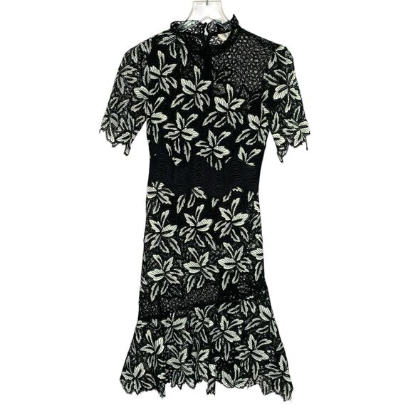 Sea New York 2 Womens Black Mosaic Lace Dress Knee Length Floral Crochet - Picture 1 of 8